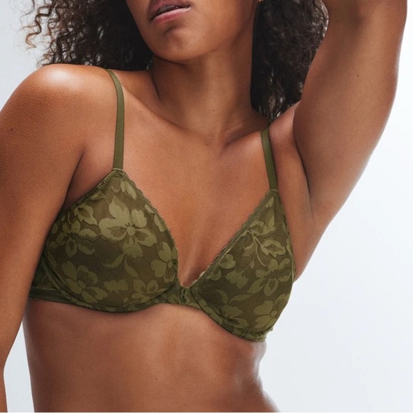 NWT, Savage X Fenty, LAVISH LACE UNLINED PLUNGE BRA, Military Olive Green, 44DDD - Picture 4 of 6